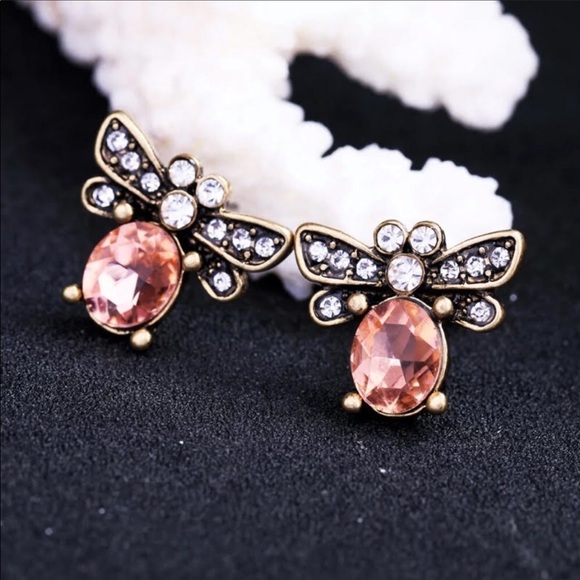 Crystal Honey Bee Earrings - Picture 3 of 5